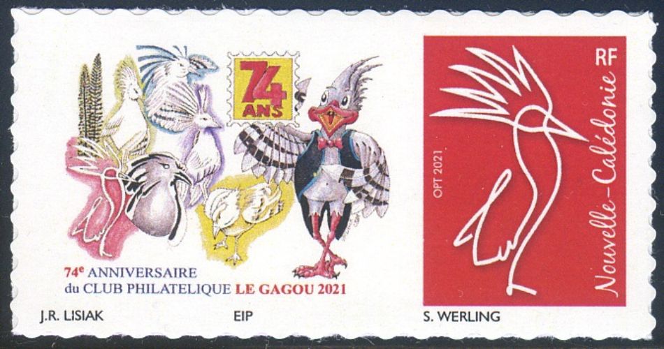 Timbre-poste personnalisé Club Philatélique Le Cagou - 74e anniversaire du Club Le Cagou