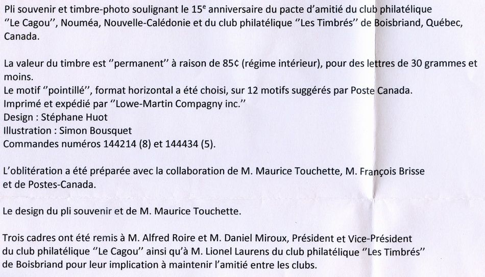Club Philatélique Le Cagou - Boisbriand